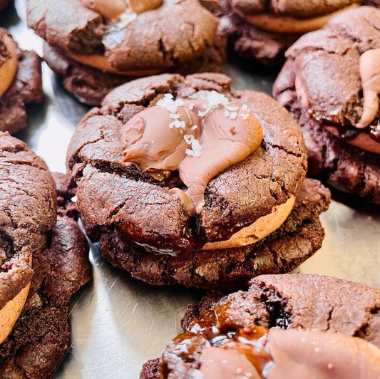 Gluten-free & Vegan Salted Caramel Chocolate Cookie Sandwiches